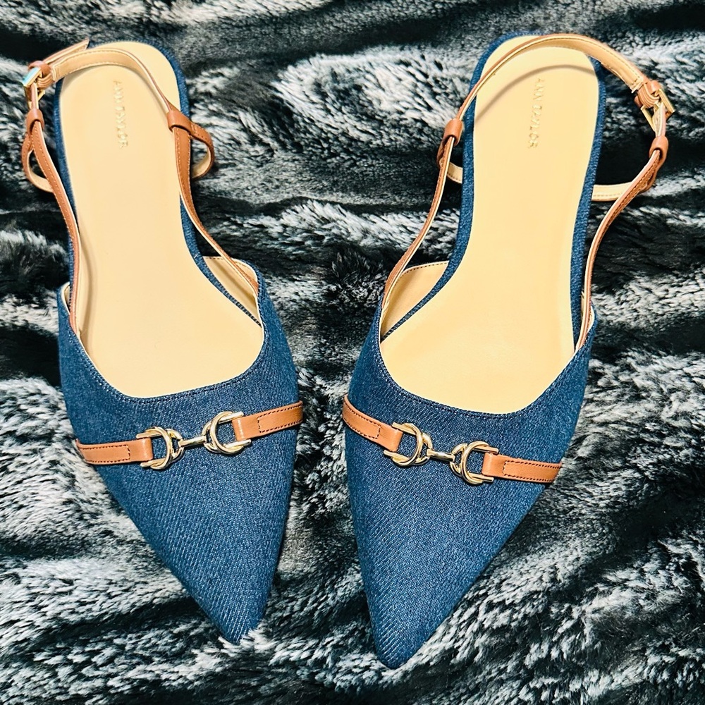 Ann Taylor Gorgeous Denim and Leather Woman’s Slingback Shoes